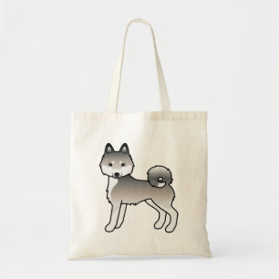 Bolsa Tote Cinza E Cão De Cartoon Branco Klee Kai Cute