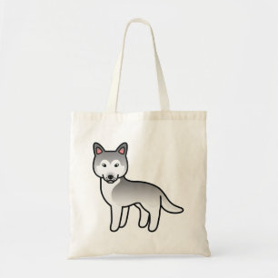 Bolsa Tote Cinza E Cartoon Branco Cachorro Siberiano