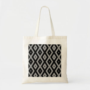 Bolsa Tote Cinza e padrão de diamante preto