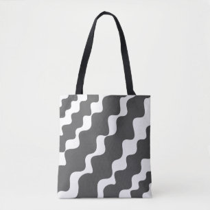 Bolsa Tote Cinza e padrão de ondas brancas