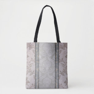 Bolsa Tote Cinza Elegante Dano Floral da Vintage