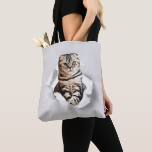 Bolsa Tote Cinza Engraçada Gato Povoando através da Ilusão do