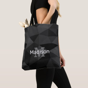 Bolsa Tote Cinza escura Padrão geométrico de malha preto Mo