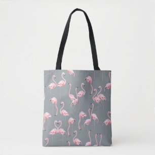 Bolsa Tote Cinza Flamingo: Padrão Vintage Invisível.