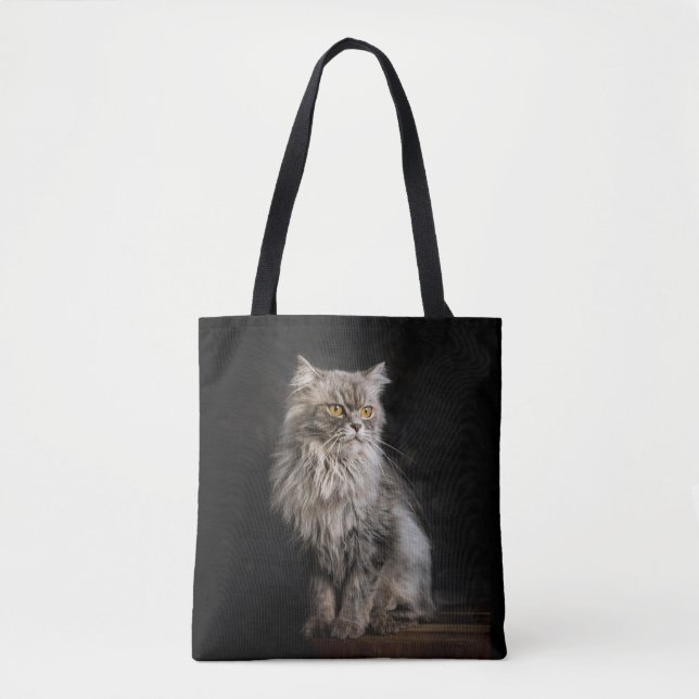 Bolsa Tote Cinza Fluffy Cat (Frente)