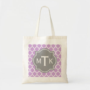 Bolsa Tote Cinza Moderna Monograma e Padrão Lilático de Latic