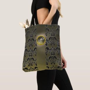BOLSA TOTE CINZA NEGRA DAMASK FLORAL, AGATA GEMSTONE MONOGRAM