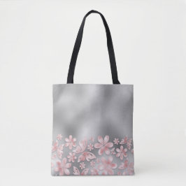 BOLSA TOTE CINZA OMBRE COM BOTÕES DE FLORES DE OMBRE DE PINCO
