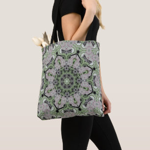 Bolsa Tote Cinza ornamental abstrato sem costura deco preto