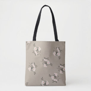 Bolsa Tote Cinza-padrão de design do bando de flores sem cost