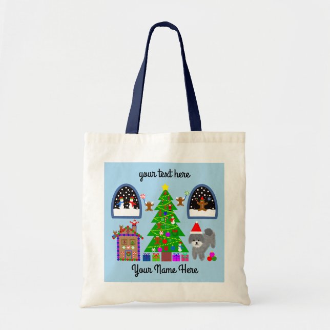 Bolsa Tote Cinza Poodle Natal #6 Tote Bag (Frente)