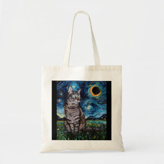 Bolsa Tote Cinza por Tiger Cat Starry Night Moon e Stars A