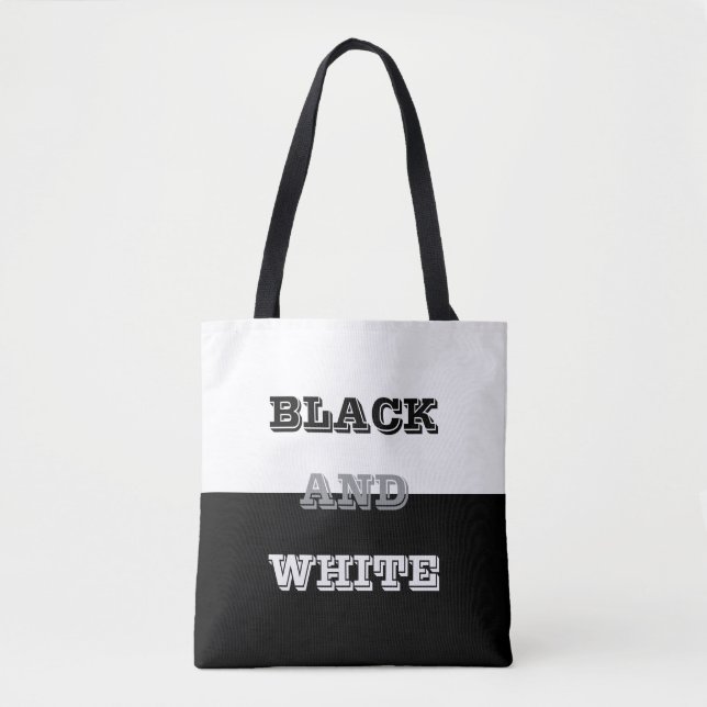 Bolsa Tote Cinza Preta Texto Branco E Design de Cores Sólidas (Frente)