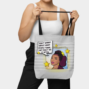 Bolsa Tote Cinza Retro-Arte Funny Phrase Amarelo