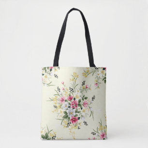 Bolsa Tote cinza rosa e flores amarelas bonitinhas com licenç