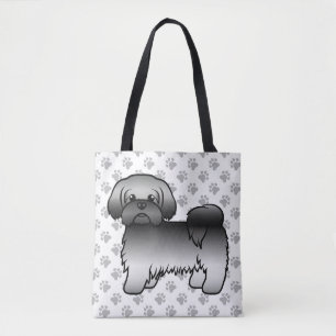 Bolsa Tote Cinza Shih Tzu Cute Cartoon Dog & Paws