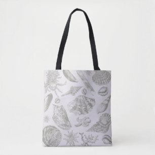 Bolsa Tote Cinza suave sálvia Concha de mar Esboço Antigo Nat