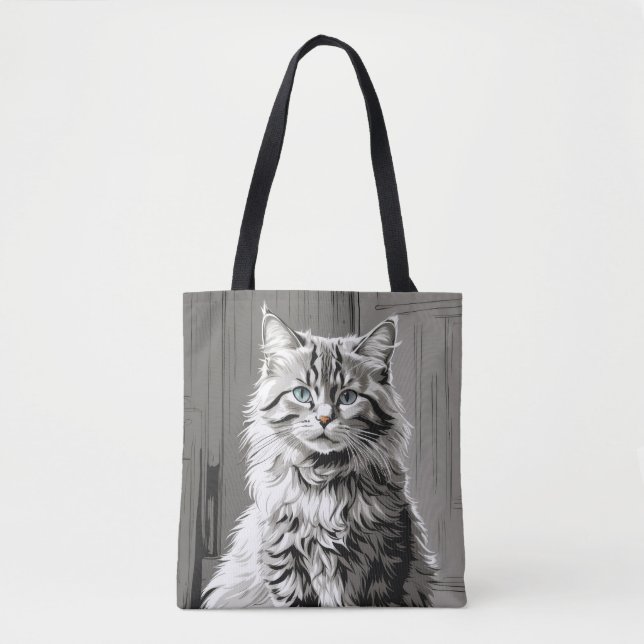Bolsa Tote Cinza Tabby Cat (Frente)