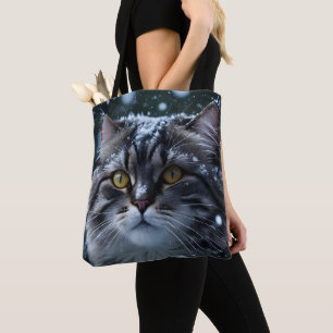 Bolsa Tote Cinza Tabby Cat em Snowstorm