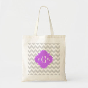 Bolsa Tote Cinza Wht Chevron Lilac Quatrefoil 3 Monograma
