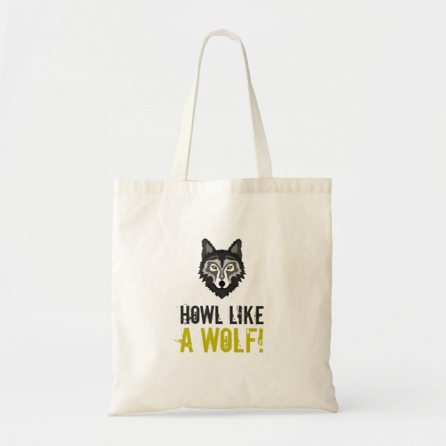 Bolsa Tote Cinza Wolf, Howl Como um Saco de Lobo (Frente)