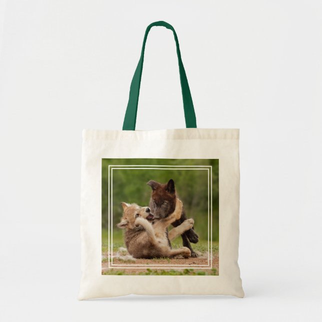 Bolsa Tote Cinza Wolf Pups Luta (Frente)
