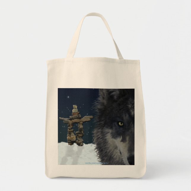 Bolsa Tote CINZA WOLF, STARS & INUKSHUK Carregar-Bag Collecti (Frente)