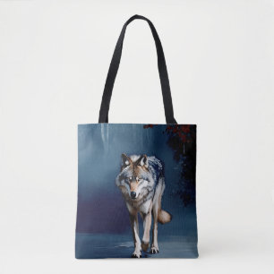 Bolsa Tote Cinza Wolf Wildlife Art