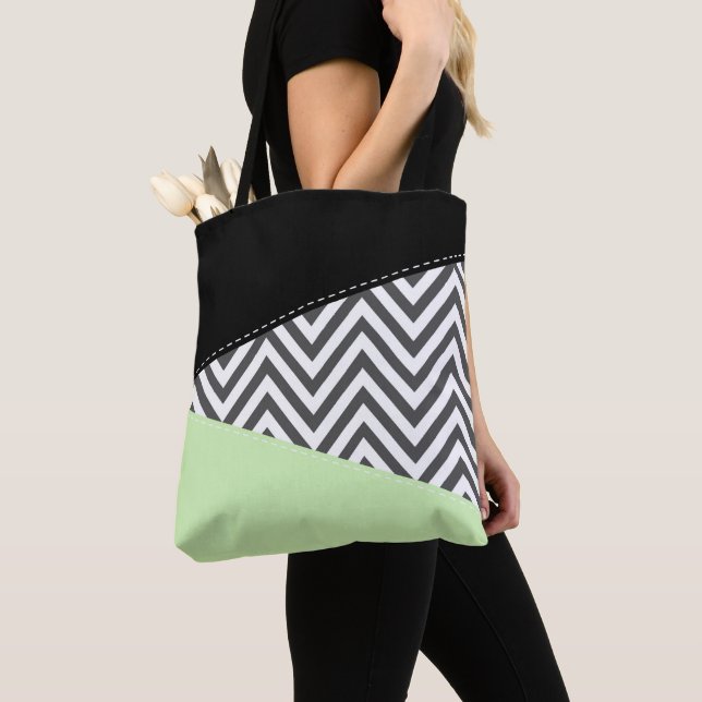 Bolsa Tote Cinza Zigzag, Cinza Chevron, Zigzag Patterno, Casa (Close Up)
