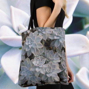 Bolsa Tote Cinzas Azuis-Silvery Suculentos Botânicos
