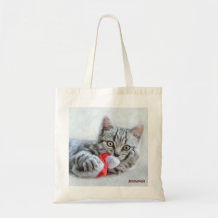 Bolsa Tote Cinzas bonitas por gato Natal Hat Xmas