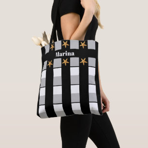 Bolsa Tote Cinzas brancas pretas personalizadas com peixes-es
