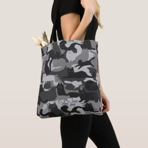 Bolsa Tote Cinzas Camuflagem Gatos Padrão Cinza Kitty Cats C
