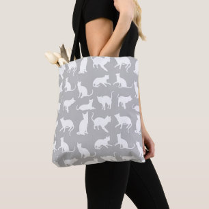Bolsa Tote Cinzas claras e brancas de gato