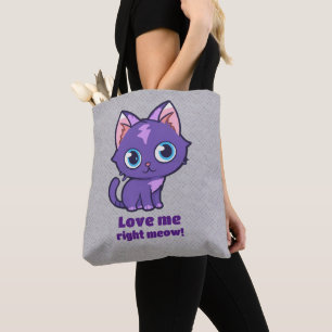 Bolsa Tote Cinzas de arte de vetor de gatos de animas roxas