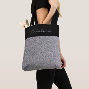 Bolsa Tote Cinzas Negras Brilhantes Pesonalizadas Comprando