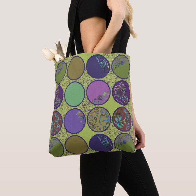 Bolsa Tote Círculo Abstrato Verde Roxo (Criador carregado)