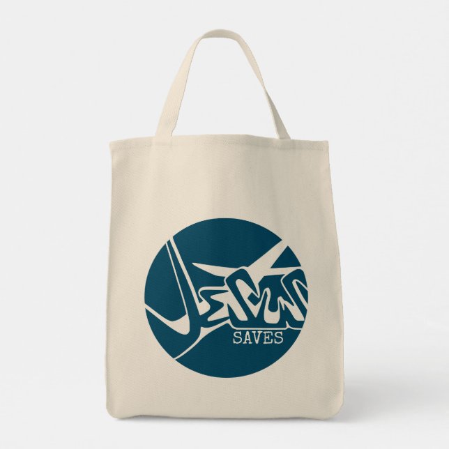Bolsa Tote Círculo Azul A Cruz Jesus Salva Grafite (Verso)