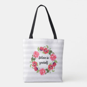 Bolsa Tote Círculo de Ferida das Flores Vermelhas e Rosa das