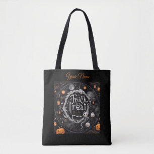 Bolsa Tote Círculo de Imagens e Ícones Flutuantes de Hallowee