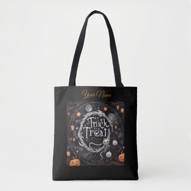 Bolsa Tote Círculo de Imagens e Ícones Flutuantes de Hallowee (Frente)