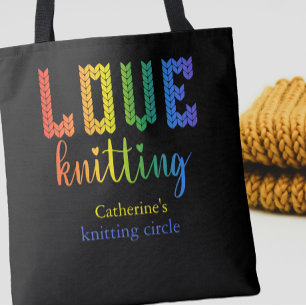 Bolsa Tote Círculo de Tricô Colorido e Fofo Amor ao Tricô