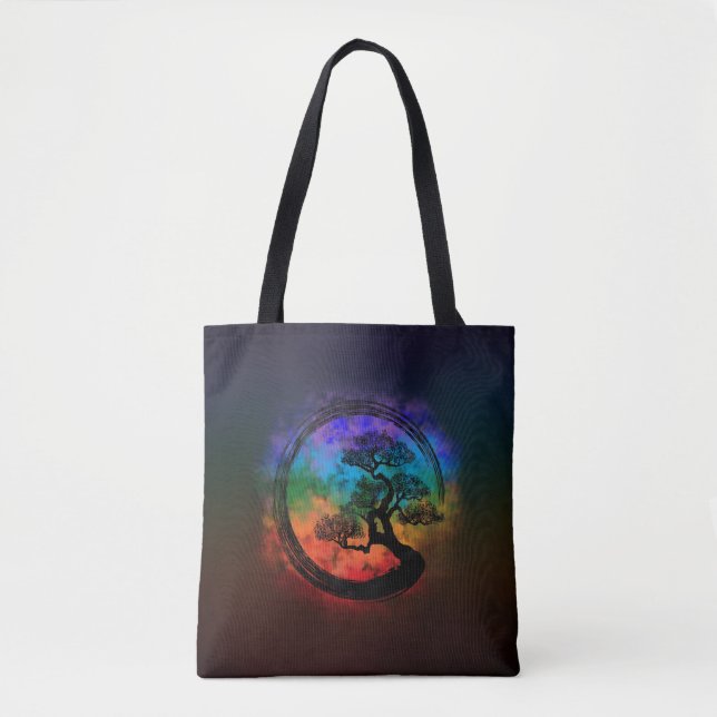 Bolsa Tote Círculo Enso Zen e Nebulosa da Árvore Bonsai (Frente)