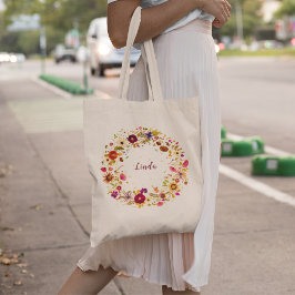 Bolsa Tote Círculo Florido | Arte de Flor Prensada por S. Fri