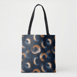 Bolsa Tote Círculo giratório azul e castanho em fundo escuro