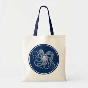 Bolsa Tote Círculo Marinho-azul de polvo branco