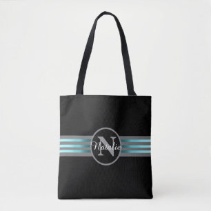 Bolsa Tote Círculo Monograma Silhuette Black and Cinza Stripe