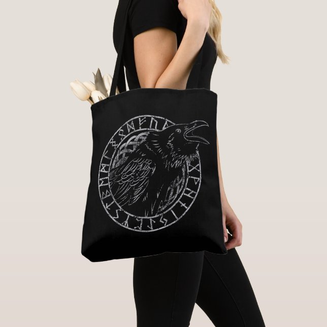 Bolsa Tote Círculo Rúnico Viking Odin Corvos Huginn Muninn (Close Up)