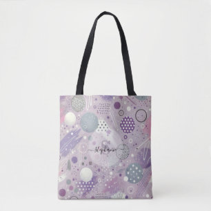 Bolsa Tote Círculos abstrato púrpura com acentos de tiras de 