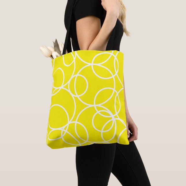 Bolsa Tote Círculos brancos geométricos Abstrato amarelo (Close Up)